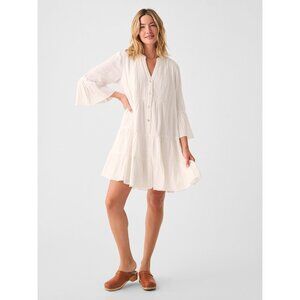 Faherty Kasey Organic Cotton Tiered Dress WHITE NEW XL